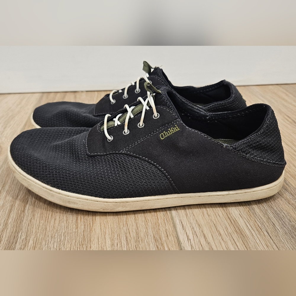 Olukai Nohea Moku Men's Casual Slip-On Boat Shoes Black/Olive Green Size 9.5